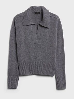 Banana Republic Cashmere Sweater Polo L Charcoal Grey